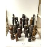 PAIR CARVED AFRICAN HARDWOOD BUST BOOKENDS, AND CARVED HARWOOD FIGURES AND BUSTS.