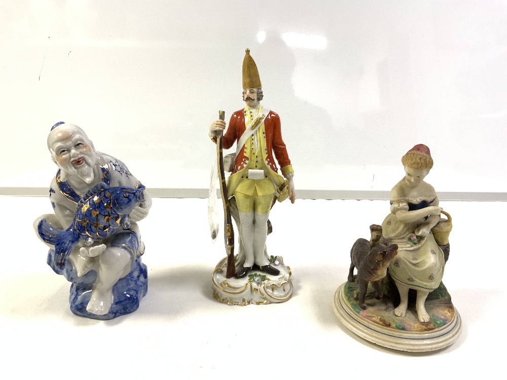 TWO CHINESE PORCELAIN FIGURES, 20 CMS, MEISSEN PORCELAIN FIGURE OF A SOLDIER A/F, TWO OTHER - Image 4 of 7