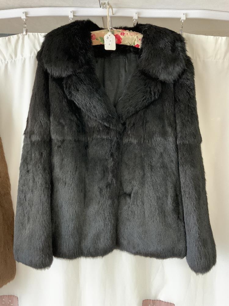 A BROWN CONEY FUR JACKET, AND A BLACK FUR JACKET. - Image 3 of 5