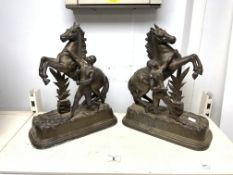 PAIR OF SPELTER MARLEY HORSES, 40X30 CMS.