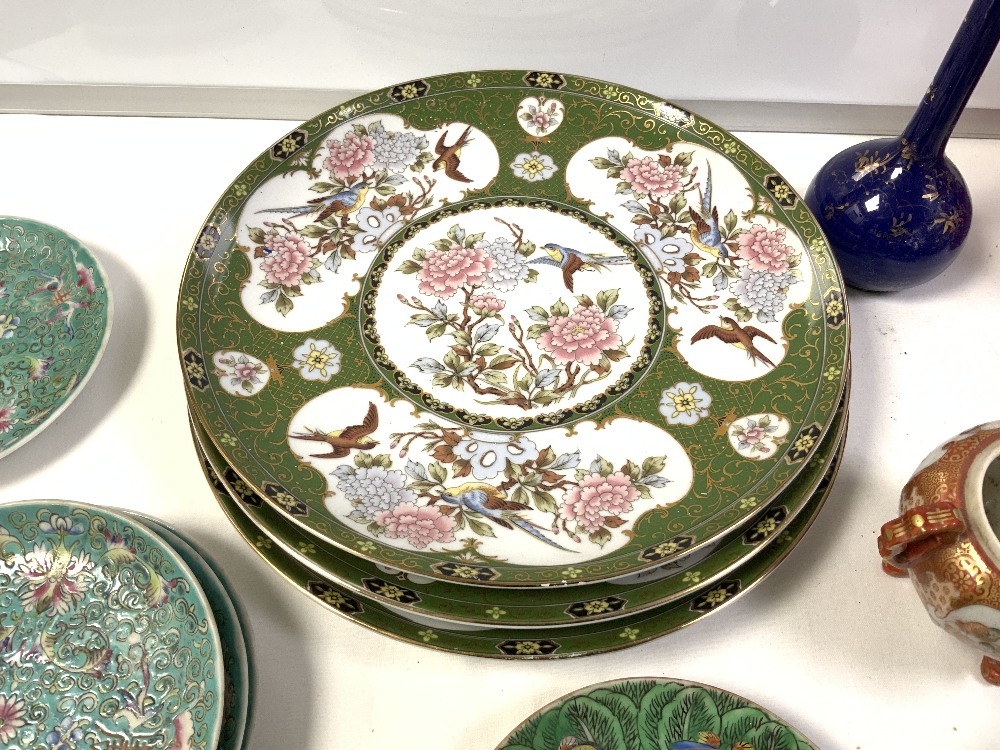 CHINESE PORCELAIN TEA POT, CHINESE SHALLOW DISH, AND CHINESE RICE BOWLS AND PLATES. - Image 6 of 6