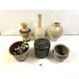 CHINESE FLORAL DECORATED TERRACOTTA VASE, 25 CMS, AND A GLAZED POTTERY VASE AND OTHER POTTERY