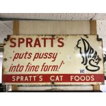 VINTAGE ENAMEL ADVERTISING SIGN - SPRATTS " PUTS PUSSY INTO FINE FORM !" - SPRATTS CAT FOOD,