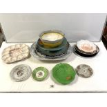 VICTORIAN BLUE AND WHITE MEAT PLATE, AND OTHER CERAMICS, AND DECO CHROME TRAY.