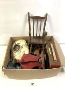 VINTAGE STELLA RADIO, KITCHEN SCALES, MINATURE CHAIRS AND MORE.