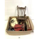 VINTAGE STELLA RADIO, KITCHEN SCALES, MINATURE CHAIRS AND MORE.