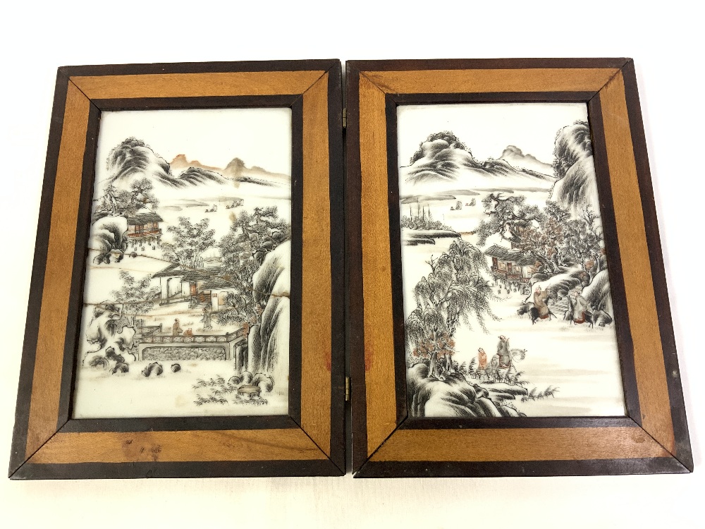 CHINESE GRISAILLE DECORATED PORCELAIN TWO FOLD TABLE SCREEN, [ 1 PANEL A/F ] 38X26 CMS. - Image 2 of 3