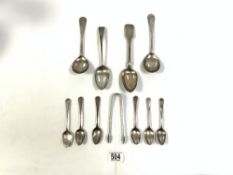 HALLMARKED SILVER SPOONS AND SUGAR TONGS INCLUDES TWO EBENEZER COKER SPOONS DATED 1786 349 GRAMS