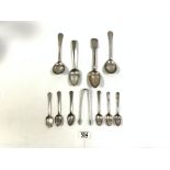 HALLMARKED SILVER SPOONS AND SUGAR TONGS INCLUDES TWO EBENEZER COKER SPOONS DATED 1786 349 GRAMS