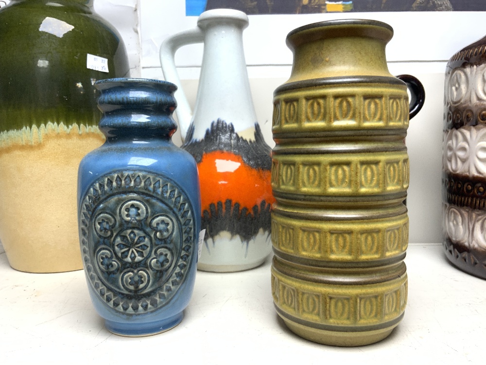 FOUR 1960s WEST GERMAN VASES, 38 CMS TALLEST, AND TWO JUGS. - Image 2 of 7