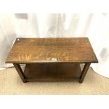 OAK RECTANGULAR TWO TIER COFFEE TABLE, 84X38X48 CMS.