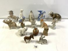 USSR PORCELAIN POLAR BEAR CUB AND OTTER, BESWICK DONKEY, GOEBEL OWL, AND OTHERS.