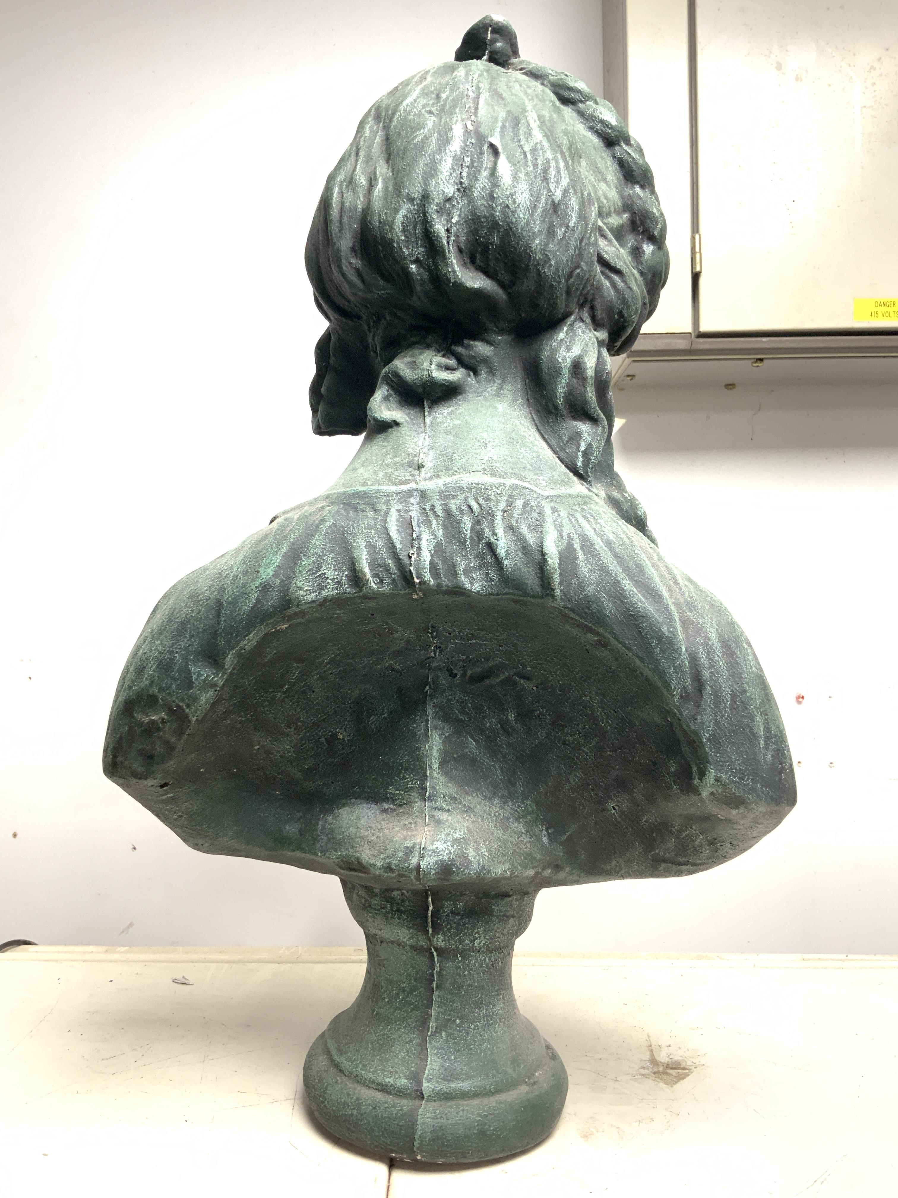 A RECONSTITUTED STONE BUST OF A YOUNG LADY, 54 CMS. - Image 3 of 3