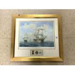 BARRY PRICE SIGNED PRINT AND COIN THE VICTORY APPROACH TRAFALGAR 1805 FRAMED AND GLAZED LIMITED