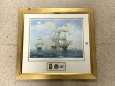 BARRY PRICE SIGNED PRINT AND COIN THE VICTORY APPROACH TRAFALGAR 1805 FRAMED AND GLAZED LIMITED