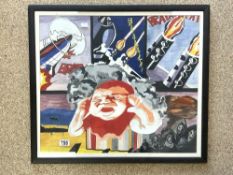 WATERCOLOUR DRAWING POP ART EXPLOSION UNSIGNED FRAMED AND GLAZED 67 X 60CM