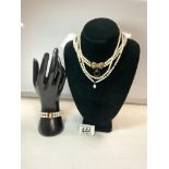 14K GOLD WITH TWO SILVER CLASP PEARLS INCLUDES THREE NECKLACES AND ONE BRACELET