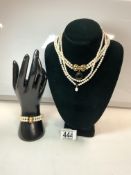 14K GOLD WITH TWO SILVER CLASP PEARLS INCLUDES THREE NECKLACES AND ONE BRACELET