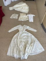 THREE VICTORIAN LACE CHRISTENING GOWNS, AND A LACE WEDDING DRESS.