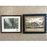 TWO EARLY COLOURED ENGRAVINGS (J.M.W TURNER) AND MORE BOTH FRAMED AND GLAZED LARGEST 38 X 31CM