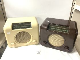 TWO 1940s BUSH WHITE AND BROWN BAKERLITE RADIOS.