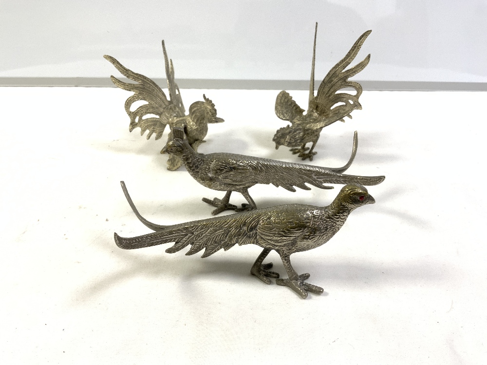 TWO SILVER PLATED FIGHTING COCKS, AND A PAIR OF PHEASANTS. - Image 3 of 3