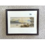 EDWIN LEWIS (1838-1907) WATERCOLOUR DRAWING - MOUNTAINOUS LAKESCENE SIGNED AND DATED 16 X 36.5CM