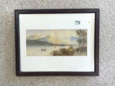 EDWIN LEWIS (1838-1907) WATERCOLOUR DRAWING - MOUNTAINOUS LAKESCENE SIGNED AND DATED 16 X 36.5CM