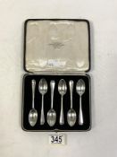 A SET OF SIX HALLMARKED SILVER TEA SPOONS IN CASE, LONDON 1913, MAKER - HARRODS STORES LTD, 72 GMS.