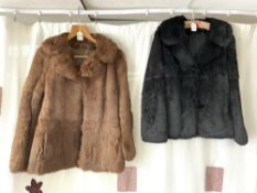 A BROWN CONEY FUR JACKET, AND A BLACK FUR JACKET.