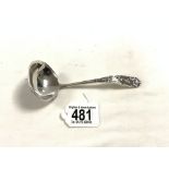 A WESTMORLAND STERLING SILVER SAUCE LADLE WITH FOLIATE HANDLE 15.5CM 68 GRAMS