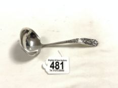 A WESTMORLAND STERLING SILVER SAUCE LADLE WITH FOLIATE HANDLE 15.5CM 68 GRAMS