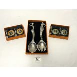 MOLTEN METAL DESIGN SALAD SERVERS IN BOX, AND TWO BOXED CONDIMENTS BY - ANDY C , SOUTH AFRICA.