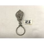 CIRCA 19TH CENTURY FRENCH HALLMARKED SILVER PIERCED AND ENGRAVED CHATELAINE BELT HOOK 12.5CM