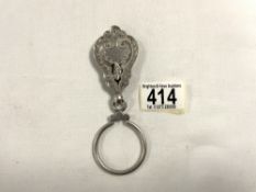 CIRCA 19TH CENTURY FRENCH HALLMARKED SILVER PIERCED AND ENGRAVED CHATELAINE BELT HOOK 12.5CM