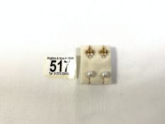 TWO PAIRS OF 9 CARAT GOLD EARRINGS WITH PEARLS