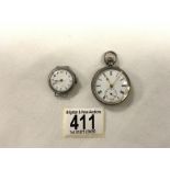 VICTORIAN 935 SILVER ENGRAVED LADIES FOB WATCH WITH A 925 SILVER LADIES WRISTWATCH