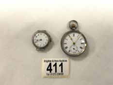 VICTORIAN 935 SILVER ENGRAVED LADIES FOB WATCH WITH A 925 SILVER LADIES WRISTWATCH