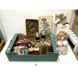 A PRECIOUS MOMENTS DOLL IN BOX, AND WOODEN SUNDRIES ETC.