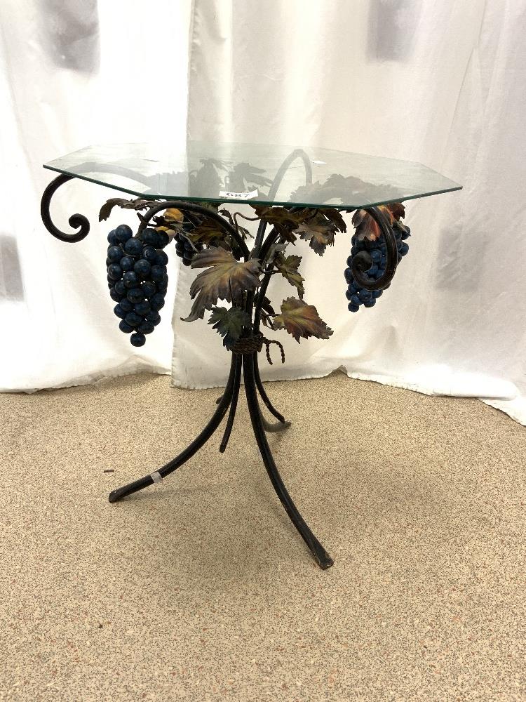 ORNATE IRON GRAPE TREE DECORATED OCTAGONAL GLASS TOP TABLE 54 X 61 CMS - Image 2 of 4