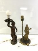 TWO 19TH-CENTURY SPELTER FIGURAL TABLE LAMPS, THE LARGEST 40 CM.