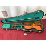 STENTON VIOLIN IN CASE AND BOW, MADE IN CHINA, 14 1/4" IN LENGTH