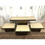 ART DECO DESIGN SET OF FOUR MARBLE TOP AND METAL TABLES, 142X44X76 CMS.