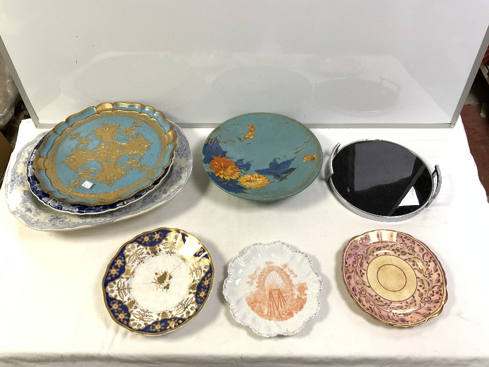 VICTORIAN BLUE AND WHITE MEAT PLATE, AND OTHER CERAMICS, AND DECO CHROME TRAY. - Image 2 of 3