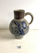 WESTERWORLD GEORGE 1 ST " GR " SALT GLAZE JUG, CIRCA 1720, 24 CMS.