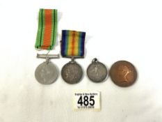 MEDALS INCLUDE WW1 (T4-0414310 PTE E WRIGHT.A.S.C ALSO WW11 DEFENCE MEDAL AND MORE