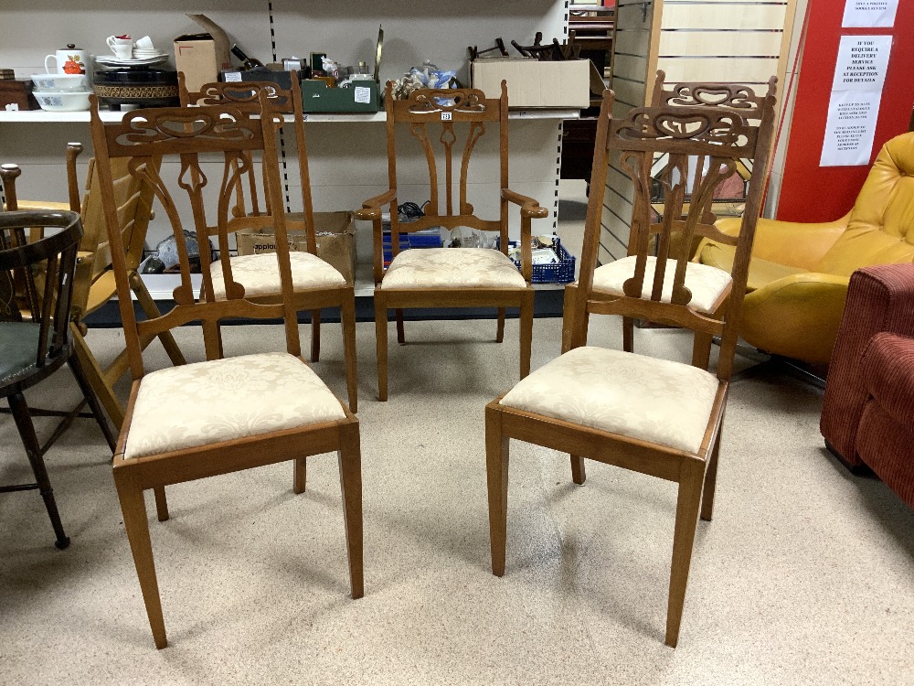 SET OF FIVE MAHOGANY ART NOUVEAU DINING CHAIRS. - Image 2 of 4