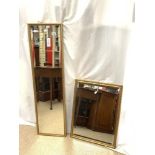 TWO MODERN BEVELLED WALL MIRRORS, 122X33, AND 66X50.