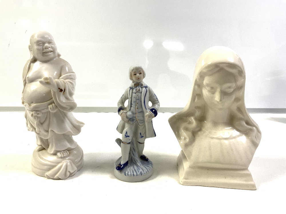 TWO CHINESE PORCELAIN FIGURES, 20 CMS, MEISSEN PORCELAIN FIGURE OF A SOLDIER A/F, TWO OTHER - Image 2 of 7