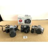 CANON CAMERA AE-1, NUMBER 3919928, CANON EOS 1200, AND OLYMPUS C - 7070 WIDE ZOOM.